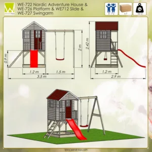 Casuta de gradina Nordic Adventure House cu platforma cu loc pentru nisip