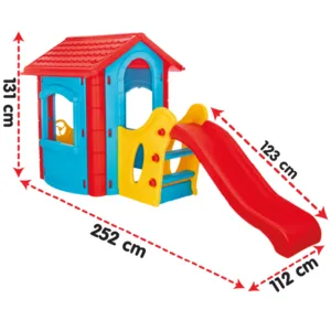 Casuta de gradina pentru copii Pilsan Happy House AlbastruVerde cu tobogan integrat
