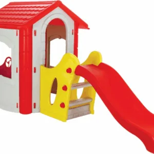 Casuta de gradina pentru copii Pilsan Happy House GriRosu cu tobogan integrat