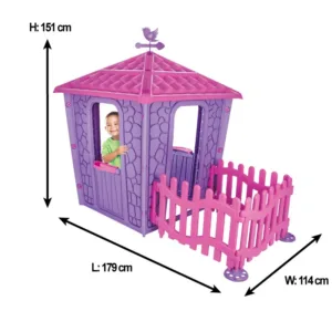 Casuta de gradina pentru copii Pilsan Stone House PinkPurple cu gardulet inclus