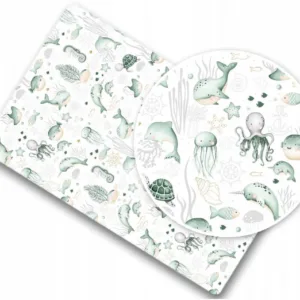Cearceaf cu banda elastica 120x60 cm Green Sea Animals