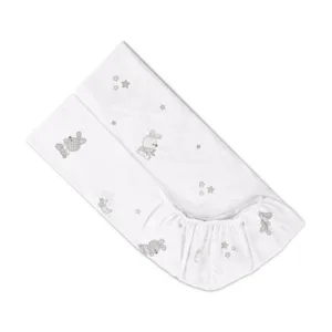 Cearceaf cu banda elastica bumbac ranforce 60 x 120 cm Little Rabbits Grey