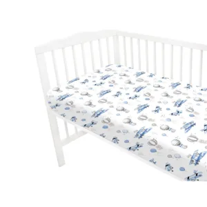 Cearceaf cu elastic MimiNu 120x60 cm din bumbac blue plane