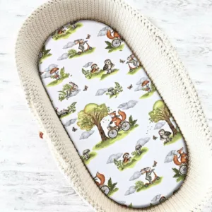 Cearceaf cu elastic Qmini Fox on bikes Natural pentru landou