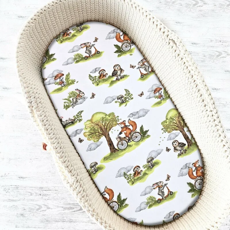 Cearceaf cu elastic Qmini Fox on bikes Natural pentru landou