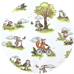 Cearceaf cu elastic Qmini Fox on bikes Natural pentru pat 160x80 cm
