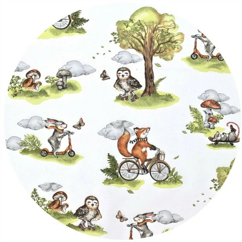 Cearceaf cu elastic Qmini Fox on bikes Natural pentru pat 160x80 cm