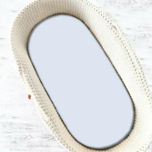 Cearceaf cu elastic Qmini pentru landou carucior si cosulet 80x35 cm din bumbac jersey Blue
