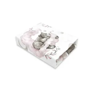 Cearceaf cu elastic Qmini pentru patut 120x60 cm din bumbac Teddy Bear and Friends Pink