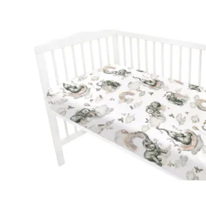 Cearceaf cu elastic Qmini pentru patut 140X70 cm din bumbac Elephants on Rainbow