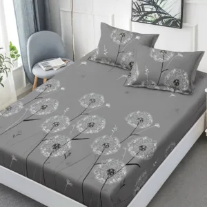 Cearceaf de pat cu elastic Somnart din finet cu imprimeu papadii gri