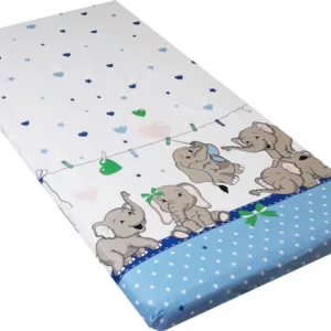 Cearceaf din bumbac cu elastic 120x60 cm Funny Elephants Blue
