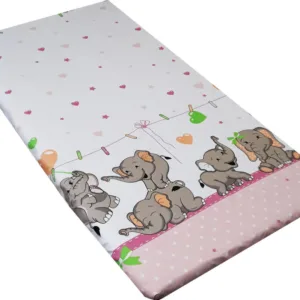 Cearceaf din bumbac cu elastic 120x60 cm Funny Elephants Pink