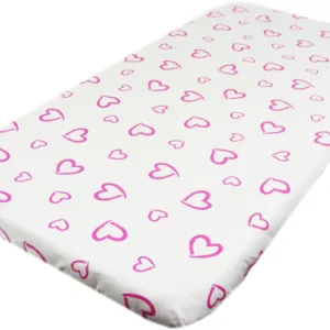 Cearceaf din bumbac cu elastic 120x60 cm Inimioare roz