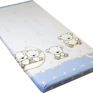 Cearceaf din bumbac cu elastic 120x60 cm Teddy on the Moon Blue