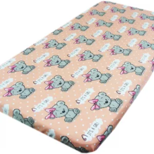 Cearceaf din bumbac cu elastic 120x60 cm Ursuletul cu fundita
