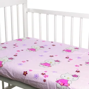 Cearceaf din bumbac cu elastic Kitty Pink 120x60 cm