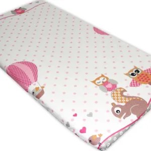 Cearceaf din bumbac cu elastic Owls roz