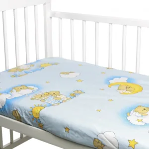 Cearceaf din bumbac cu elastic Ursuletul somnoros Albastru 120x60 cm