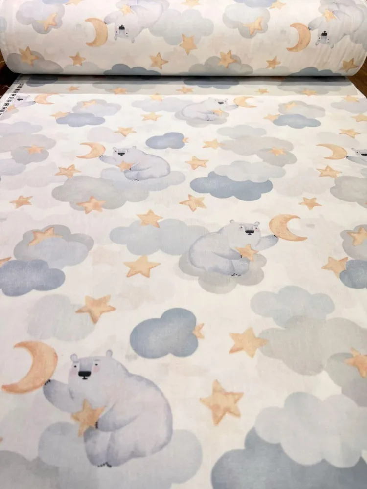 Cearsaf pentru pat copii Nichiduta Bear cloud blue 120x60 cm din bumbac cu banda elastica roata