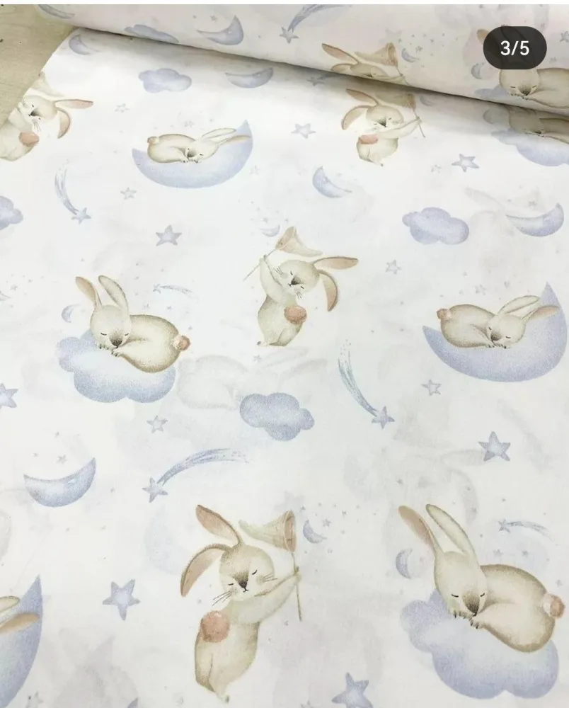 Cearsaf pentru pat copii Nichiduta Blue bunny 120x60 cm din bumbac cu banda elastica roata