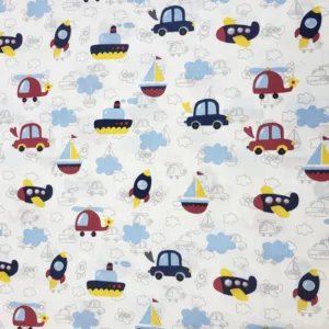 Cearsaf pentru pat copii Nichiduta Blue cars 120x60 cm din bumbac cu banda elastica roata