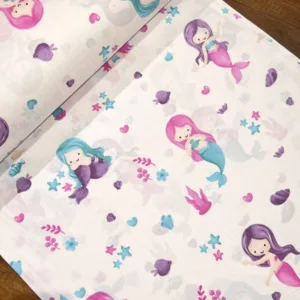 Cearsaf pentru pat copii Nichiduta Mermaids 120x60 cm din bumbac cu banda elastica roata