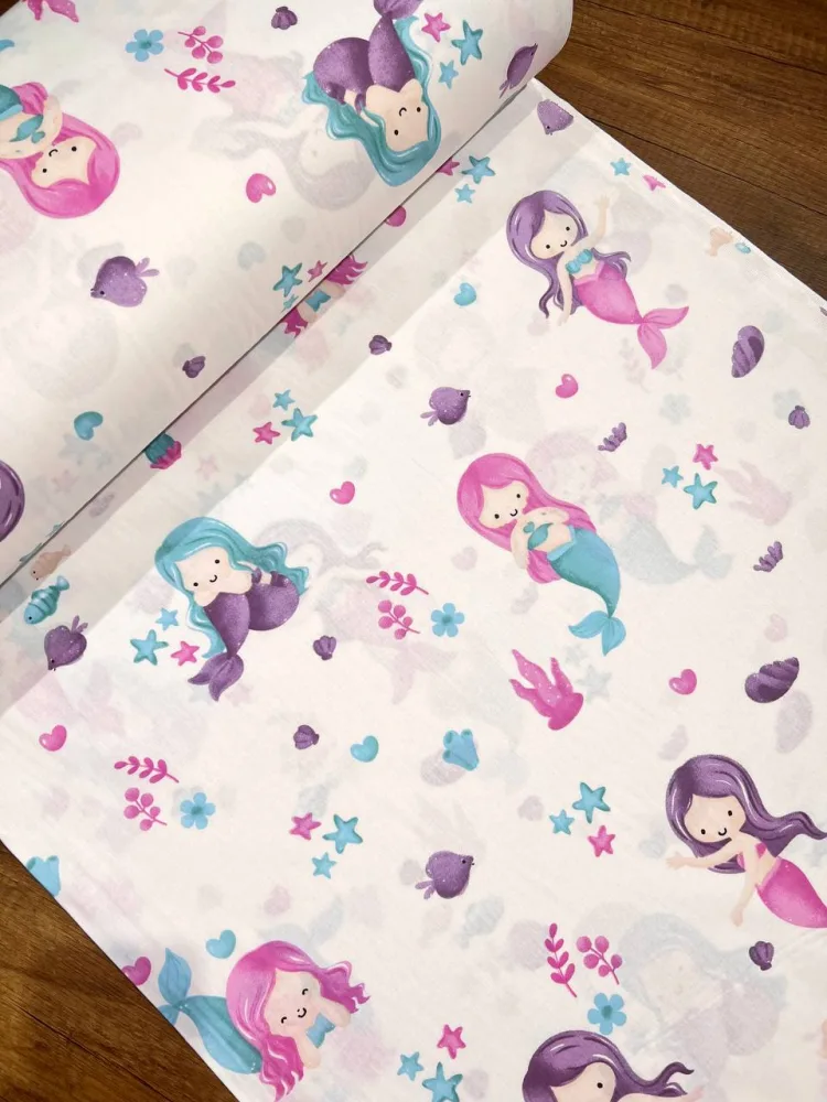 Cearsaf pentru pat copii Nichiduta Mermaids 120x60 cm din bumbac cu banda elastica roata