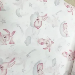 Cearsaf pentru pat copii Nichiduta Pink bunny 120x60 cm din bumbac cu banda elastica roata
