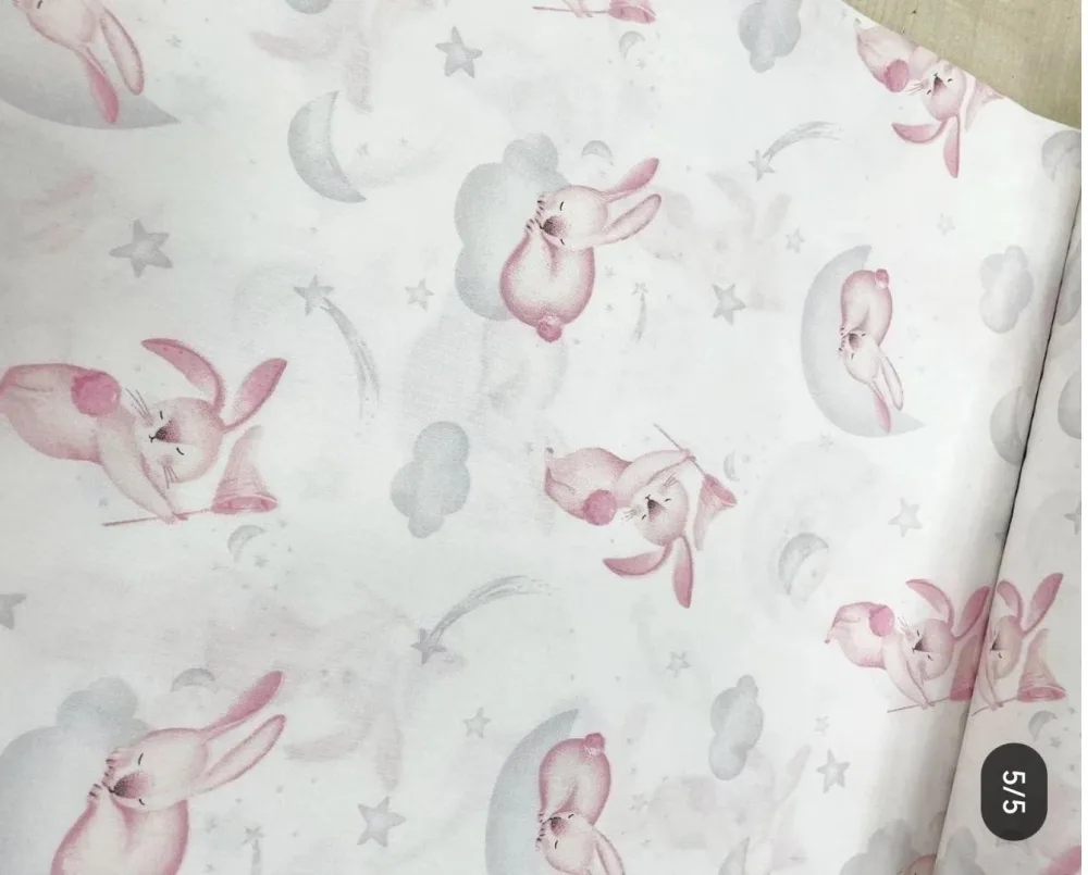 Cearsaf pentru pat copii Nichiduta Pink bunny 120x60 cm din bumbac cu banda elastica roata