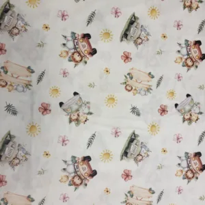 Cearsaf pentru pat copii Nichiduta Safari 120x60 cm din bumbac cu banda elastica roata