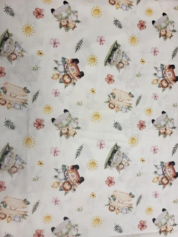 Cearsaf pentru pat copii Nichiduta Safari 120x60 cm din bumbac cu banda elastica roata