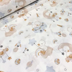 Cearsaf pentru pat copii Nichiduta Sleeping duck blue 120x60 cm din bumbac cu banda elastica roata