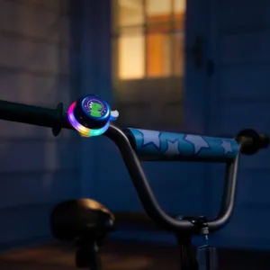 Clopotel albastru cu lumini led multicolore pentru bicicleta