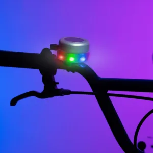 Clopotel argintiu cu lumini led multicolore pentru bicicleta