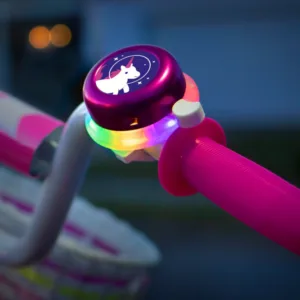 Clopotel roz cu lumini led multicolore pentru bicicleta