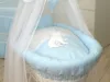 Cos bebe cu suport pe roti saltea lenjerie si baldachin Bear Heart Blue