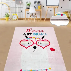 Covor antiderapant pentru copii Llama not Drama 150x200 cm