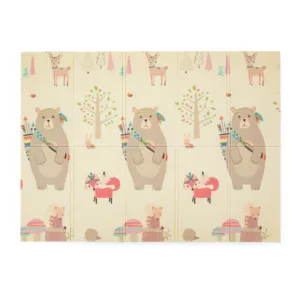 Covoras de joaca PetiteMars reversibil 197 x 147 x 1 cm animale multicolor