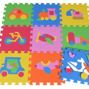 Covoras puzzle colorat Knorr Toys Trafic 9 piese din spuma moale Eva 30x30x1 cm izolator si antiderapant 3 ani+