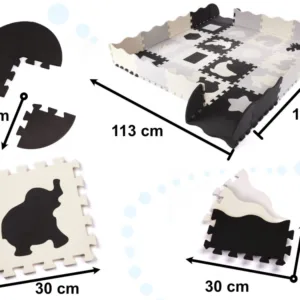 Covoras puzzle din spuma cu 36 piese Negru-Gri-Ecru