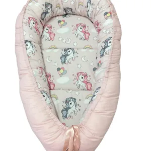 Cuib pentru bebelusi cu desfacere roz pudra unicorni