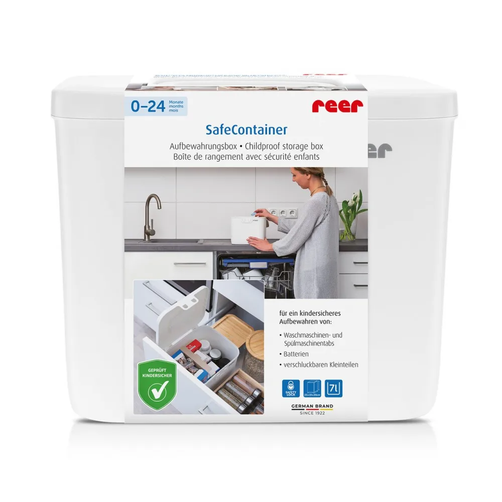Cutie de depozitare cu sistem de siguranta pentru copii pana la 24 de luni Reer SafeContainer