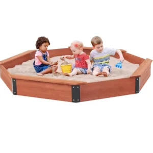 Cutie de nisip mare pentru copii Ginger Home Octogon din lemn cu husa impermeabila inclusa 199x199x23 cm