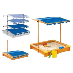 Cutie de nisip pentru copii Ginger Home Blue cu copertina reglabila si impermeabila tratata cu protectie UV30