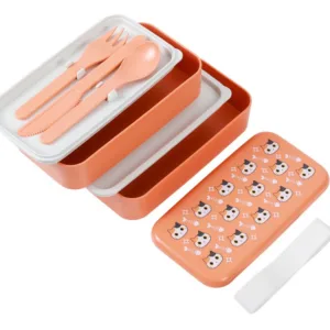 Cutie dubla pentru alimente cu set de tacamuri pisicute Orange Cat