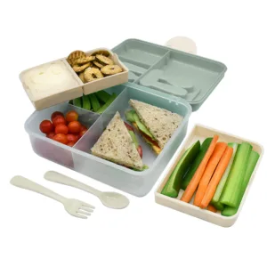 Cutie pentru pranz bento cu 2 nivele si tacamuri Melii flori albastre