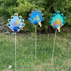 Decoratiune metalica gradina ghiveci Paun cu tija