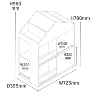 Dulap organizator pentru carti si jucarii Ginger Home tip casuta Montessori Alb cu 6 compartimente si tabla neagra de scris