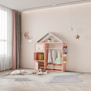 Dulap organizator pentru copii cu 4 cutii Nichiduta Happy House Pink